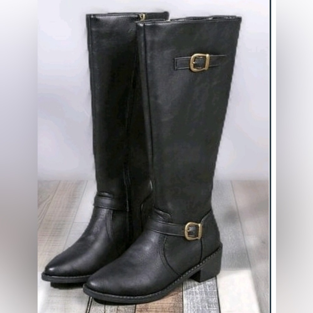 🔥🆕🔥SHEIN - Vegan Leather Calf-High Heeled Boots with Side Zipper Access Size 40
